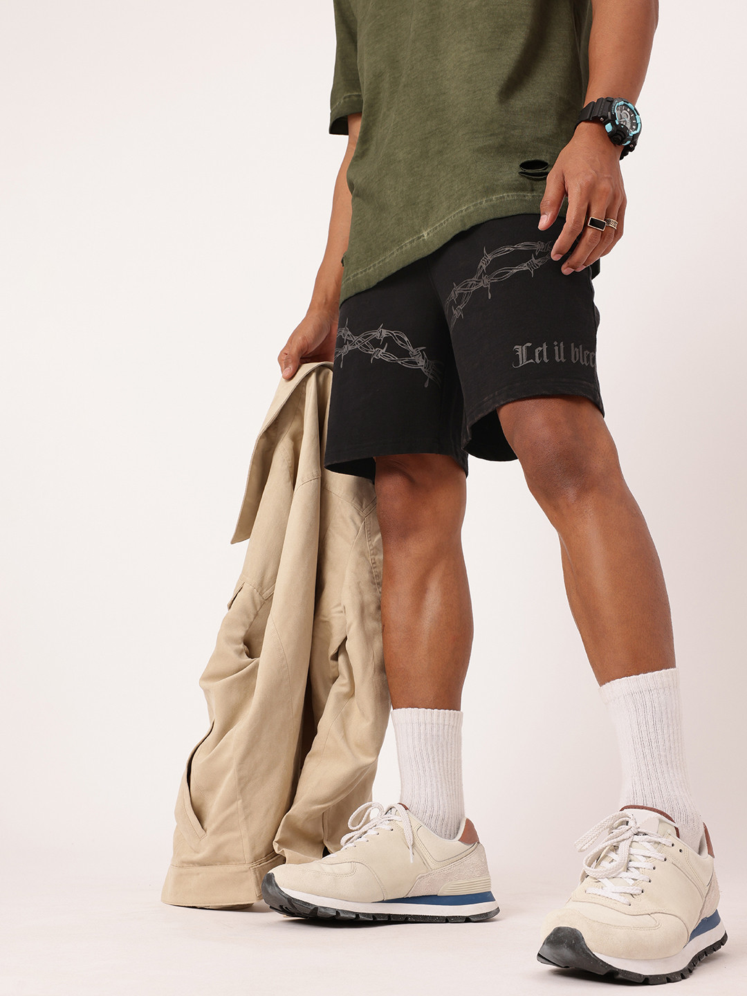 Kook N Keech Men Graphic Printed Cotton Terry Washed Regular Shorts