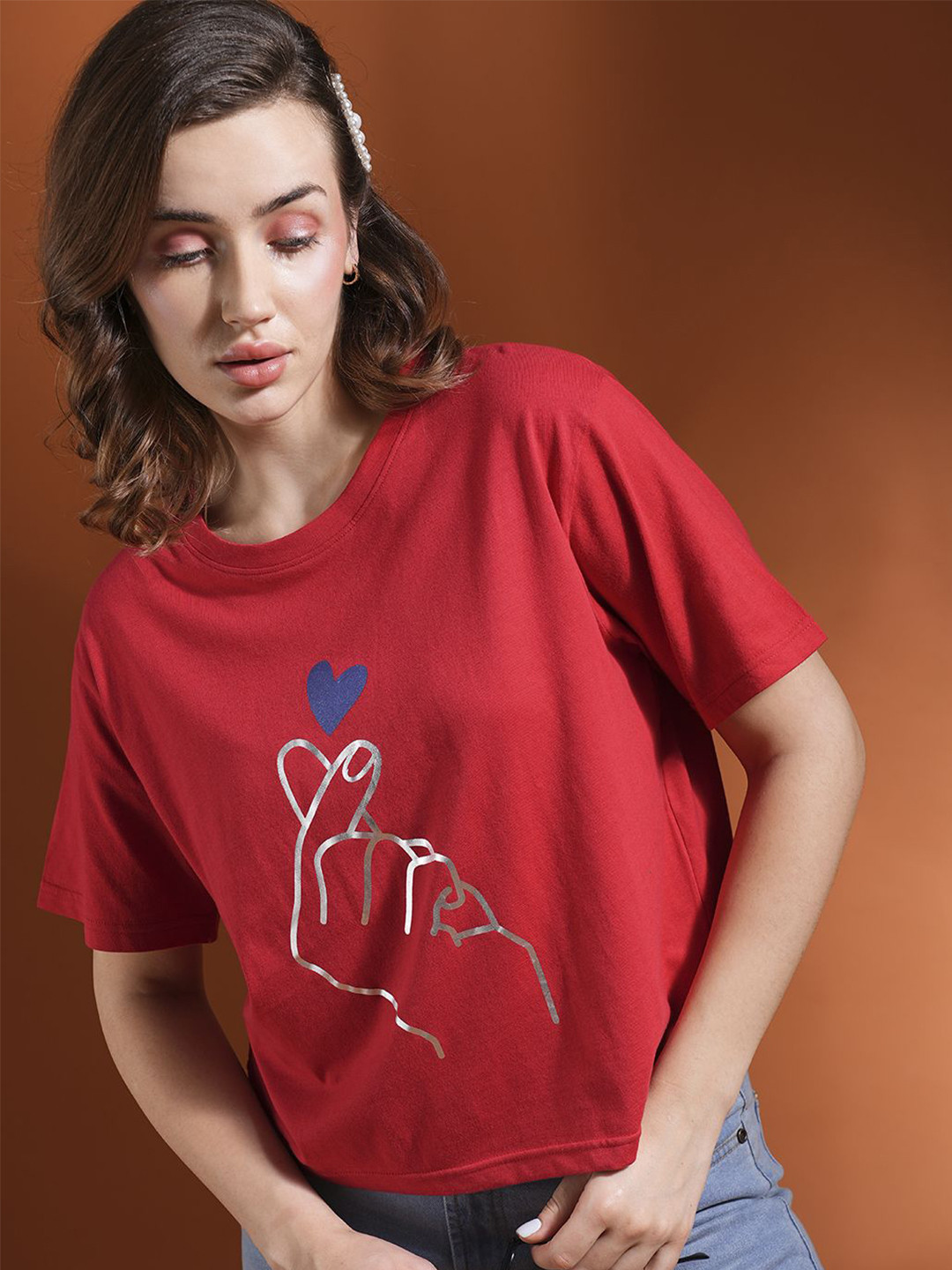 Globus Drop Shoulder Korean Graphic Printed Oversized Trendy Crop T-Shirt