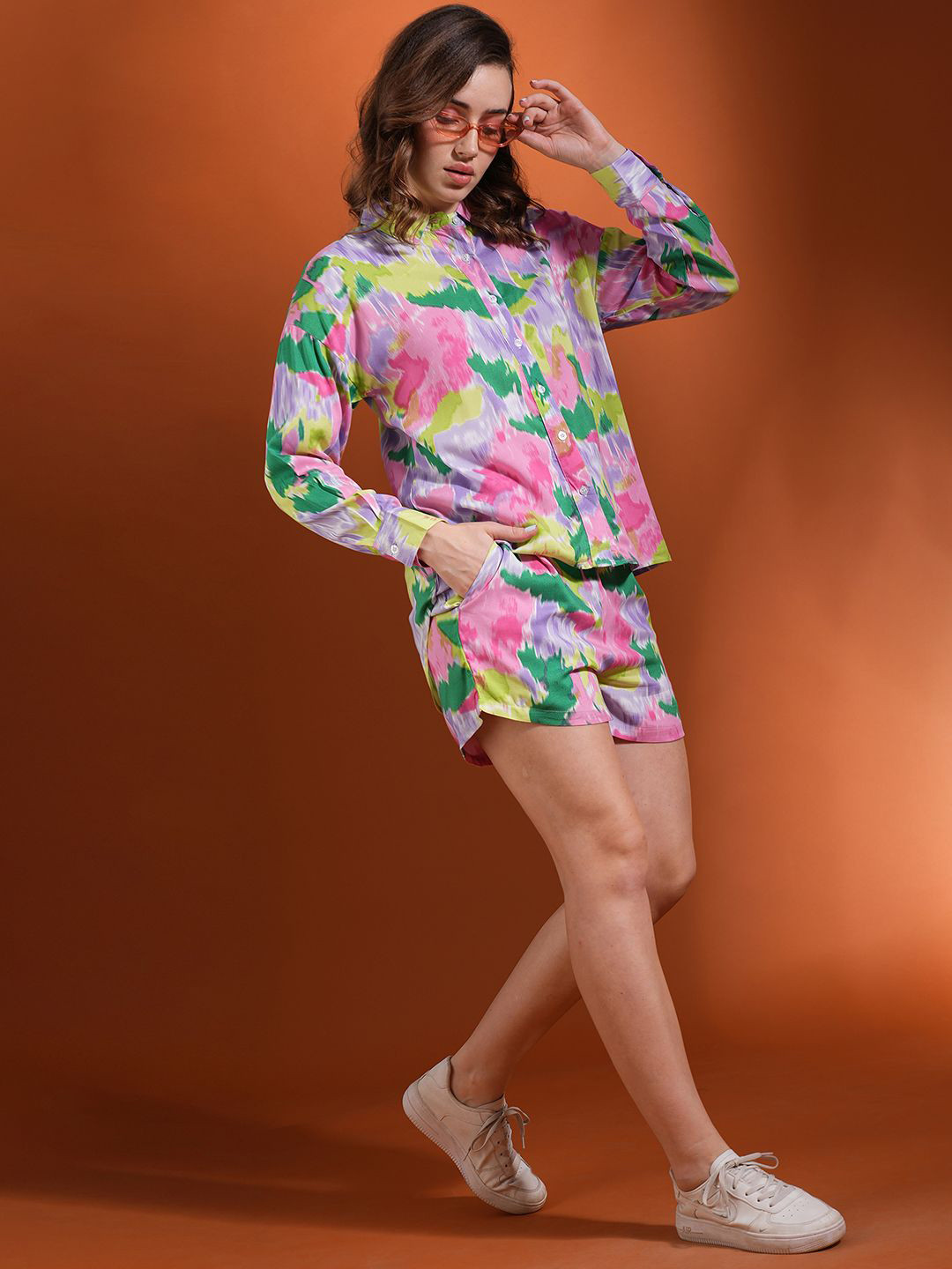Globus Pink Tie Dye Long Sleeves Shirt With Short