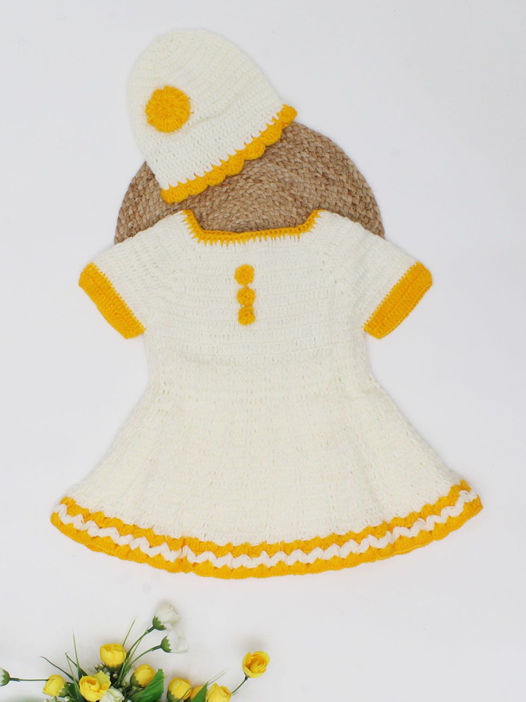 Woonie Girls Cotton A-Line Dress With Matching Cap