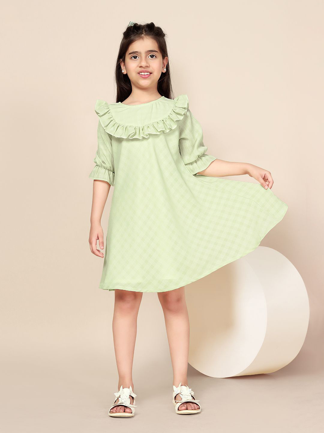 BAESD Girls Checkered Ruffle Detail Fit and Flare Dress
