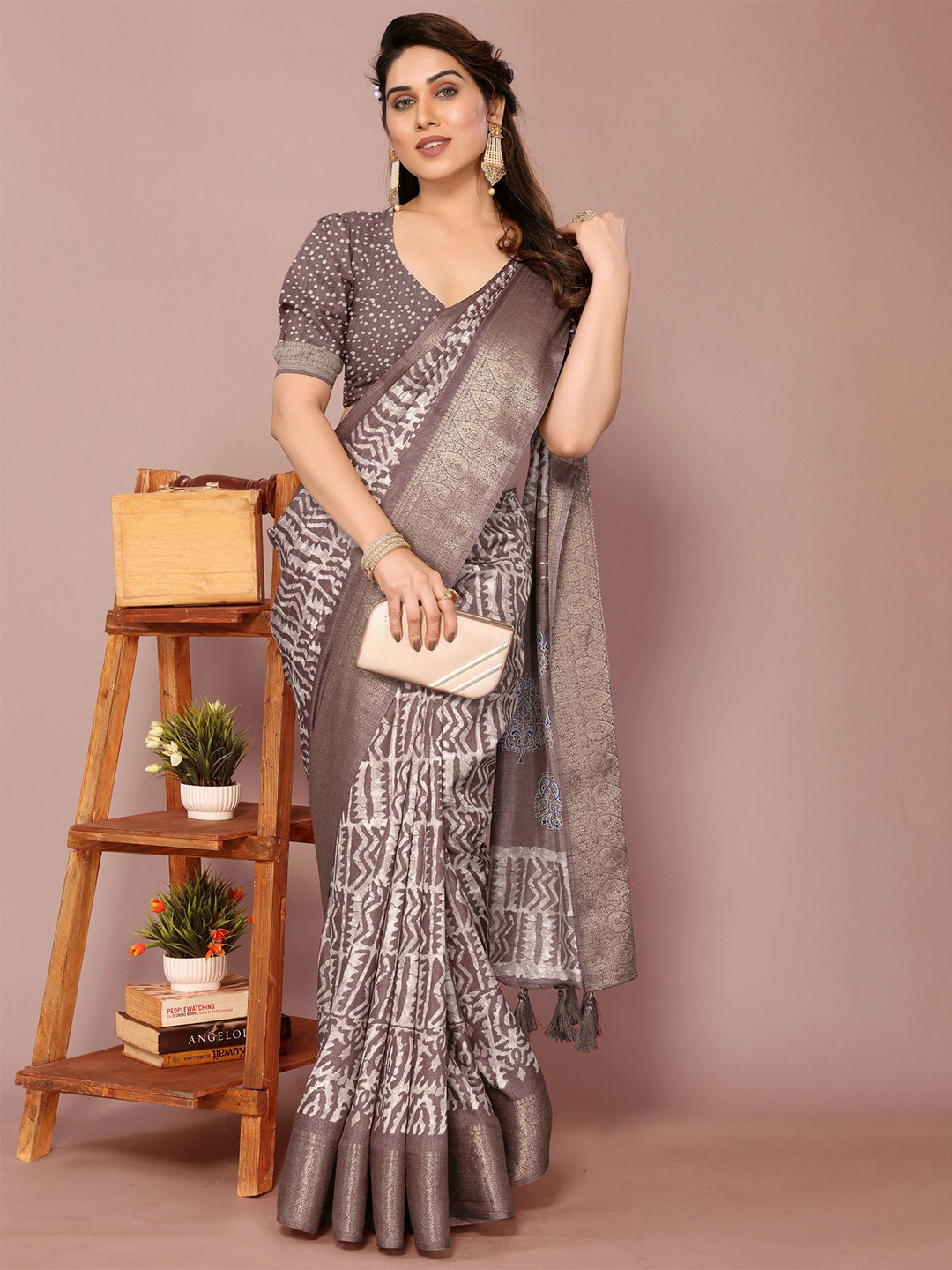 KALINI Silk Blend Batik Zari Woven Design Festive Saree