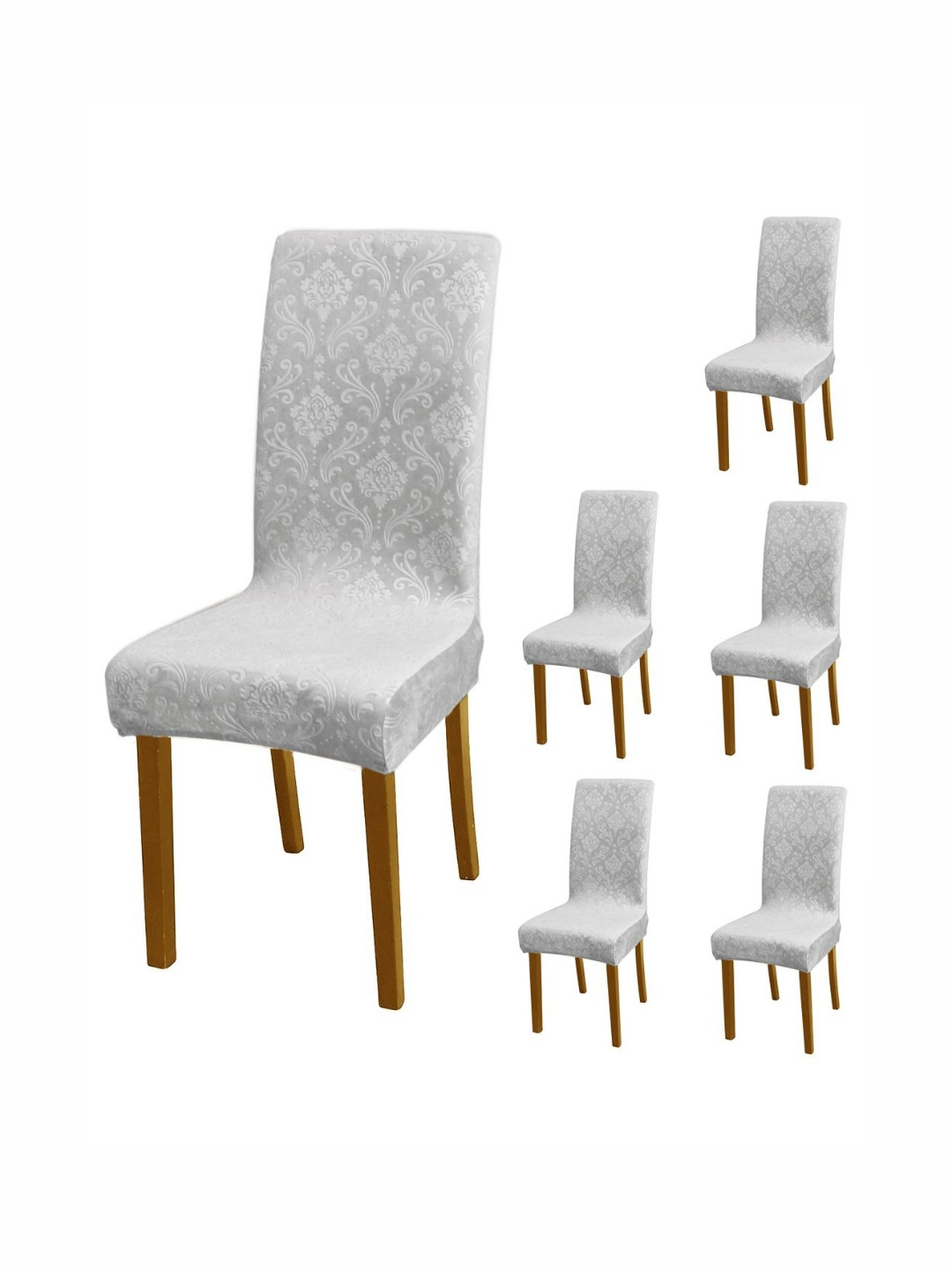 HOKIPO Grey 6 Pieces 200GSM Velvet Stretchable Chair Covers