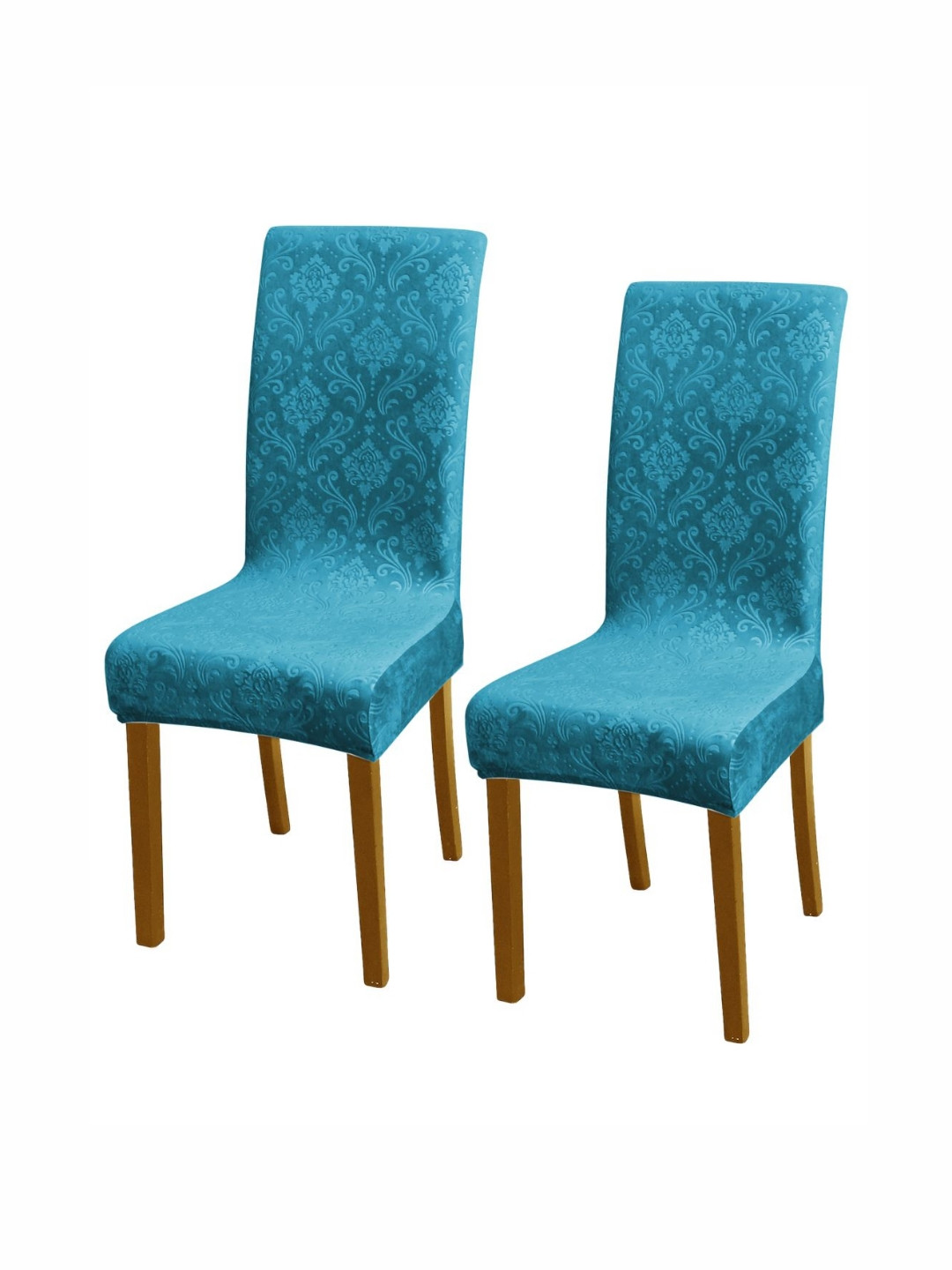HOKIPO Turquoise 2 Pieces Blue Embossed Velvet 200GSM Stretchable Chair Covers