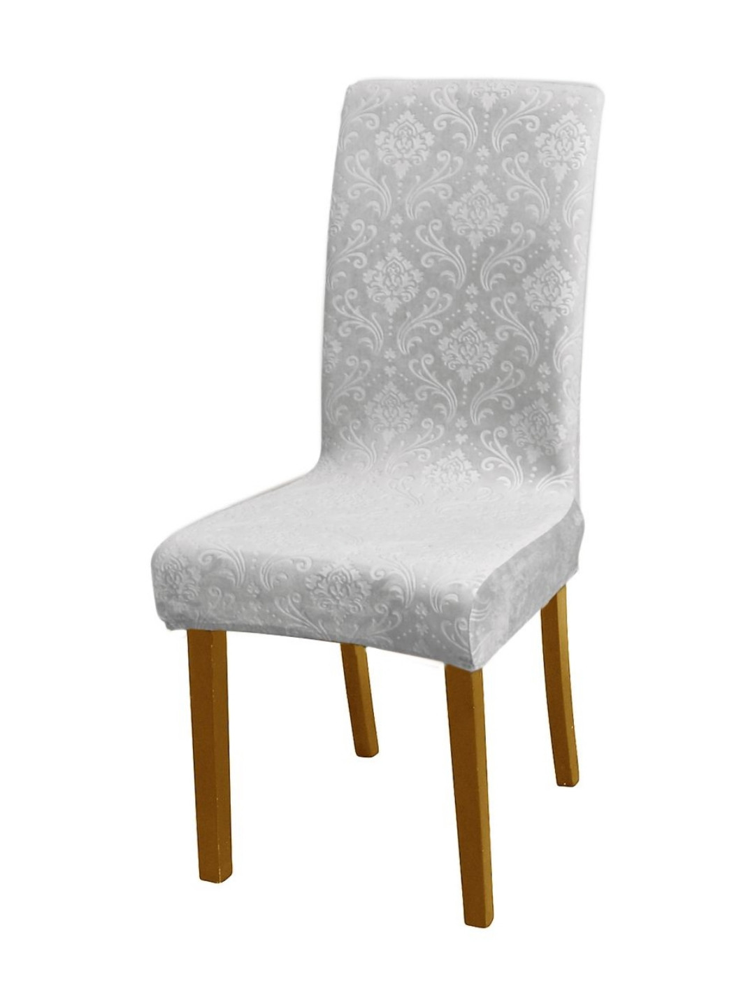 HOKIPO Light Grey Embossed Velvet 200 GSM Stretchable Chair Cover