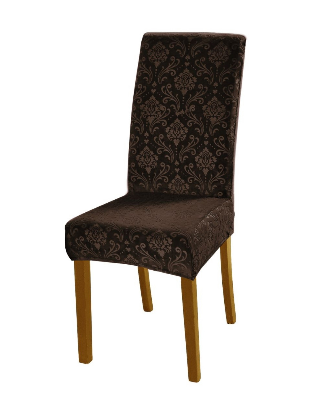 HOKIPO Brown  Embossed Velvet 200 GSM Stretchable Chair Cover