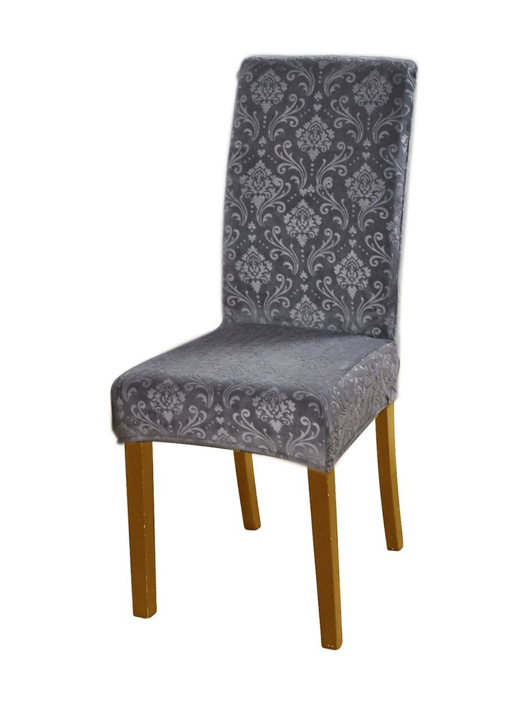 HOKIPO Dark Grey Embossed Velvet 200 GSM Stretchable Chair Cover