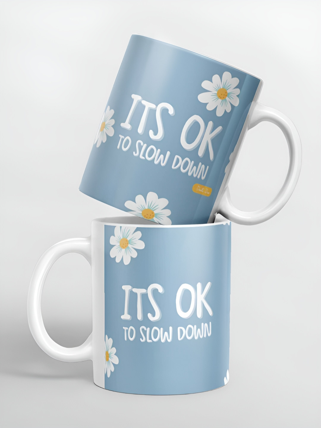 macmerise Blue & White Printed Ceramic Glossy Mug 325 ml
