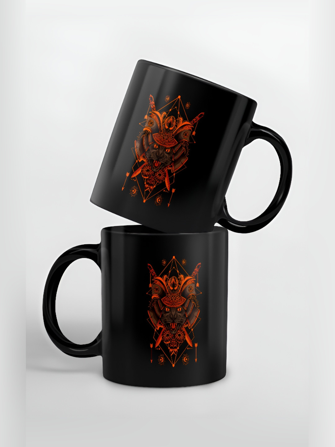 macmerise Black & Orange Printed Ceramic Glossy Mugs 325 ml