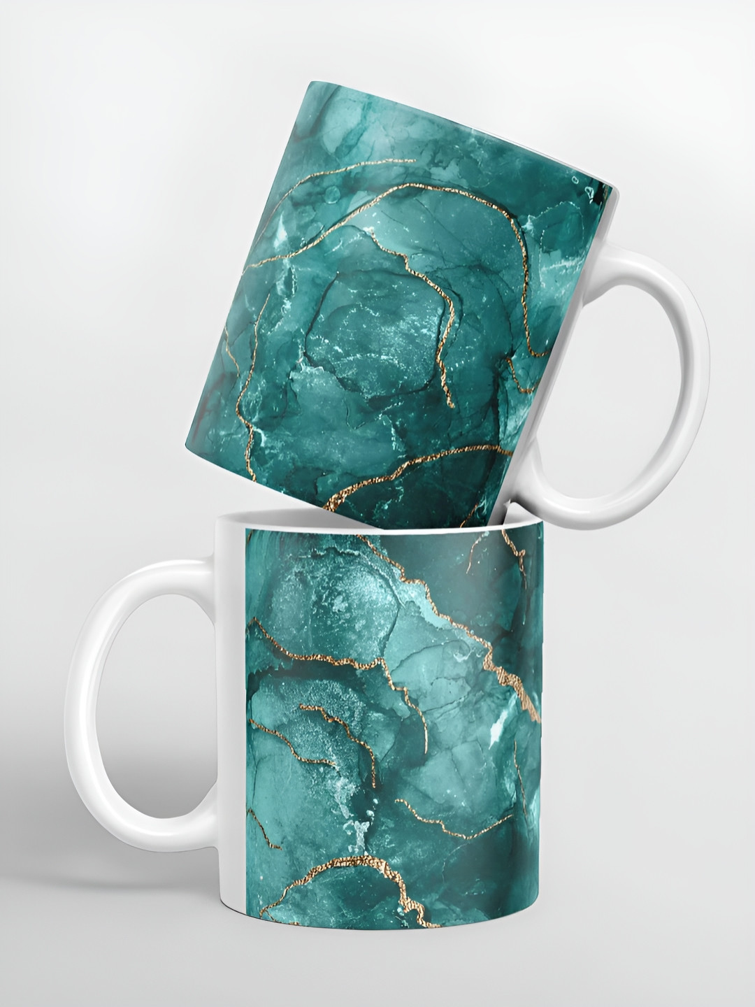 macmerise Green & White Printed Ceramic Glossy Mug 325ml