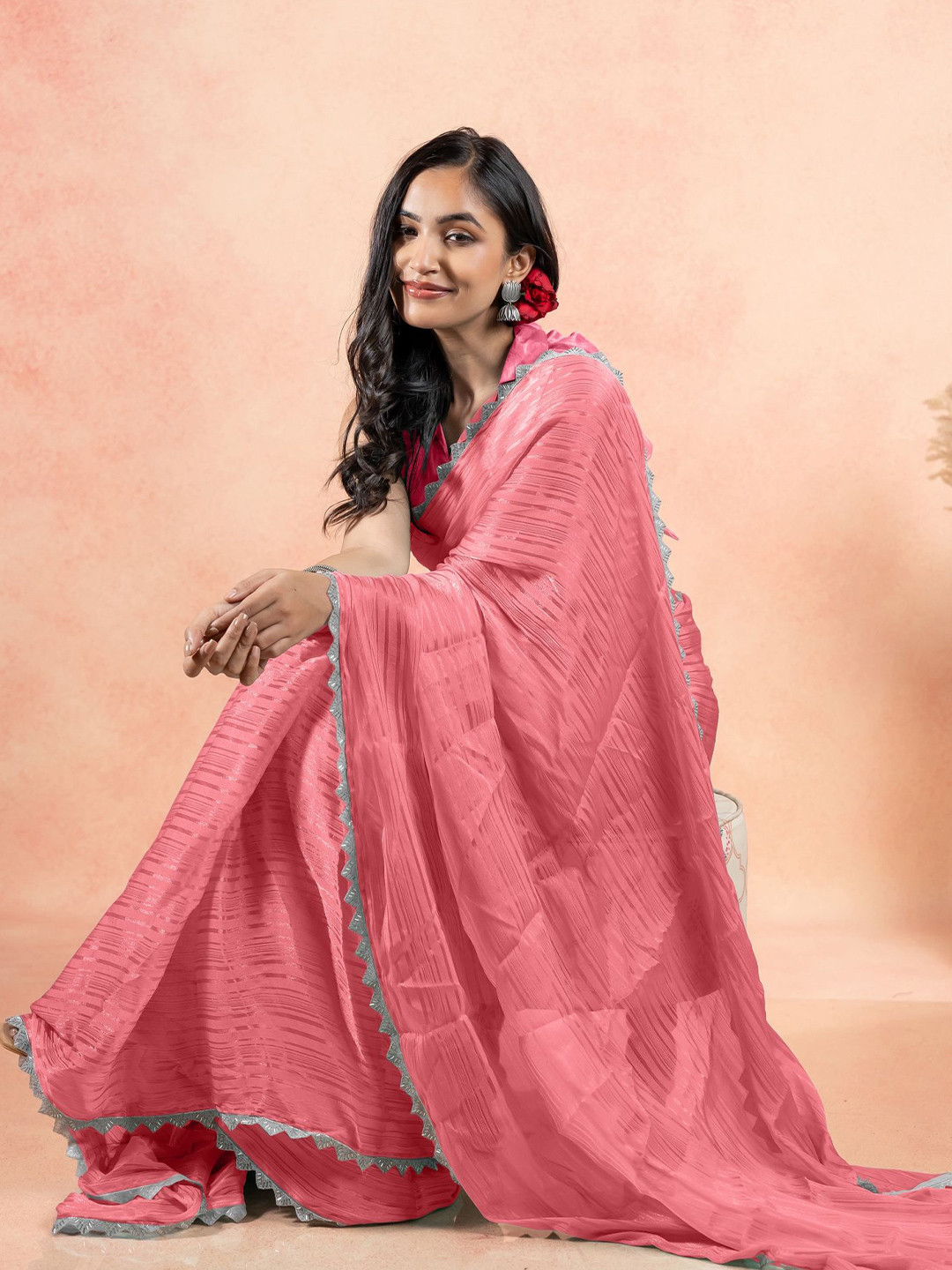 KALINI Embellished Striped Sarees