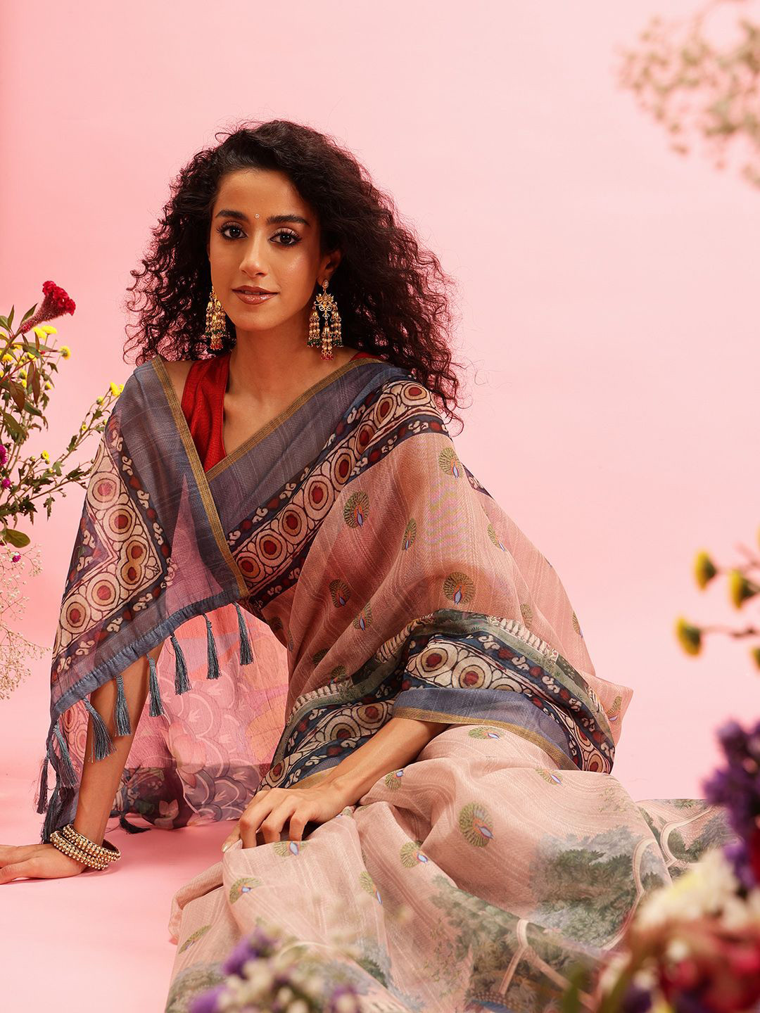 Silk Land Madhubani Design Cotton Blend Digital Print Saree