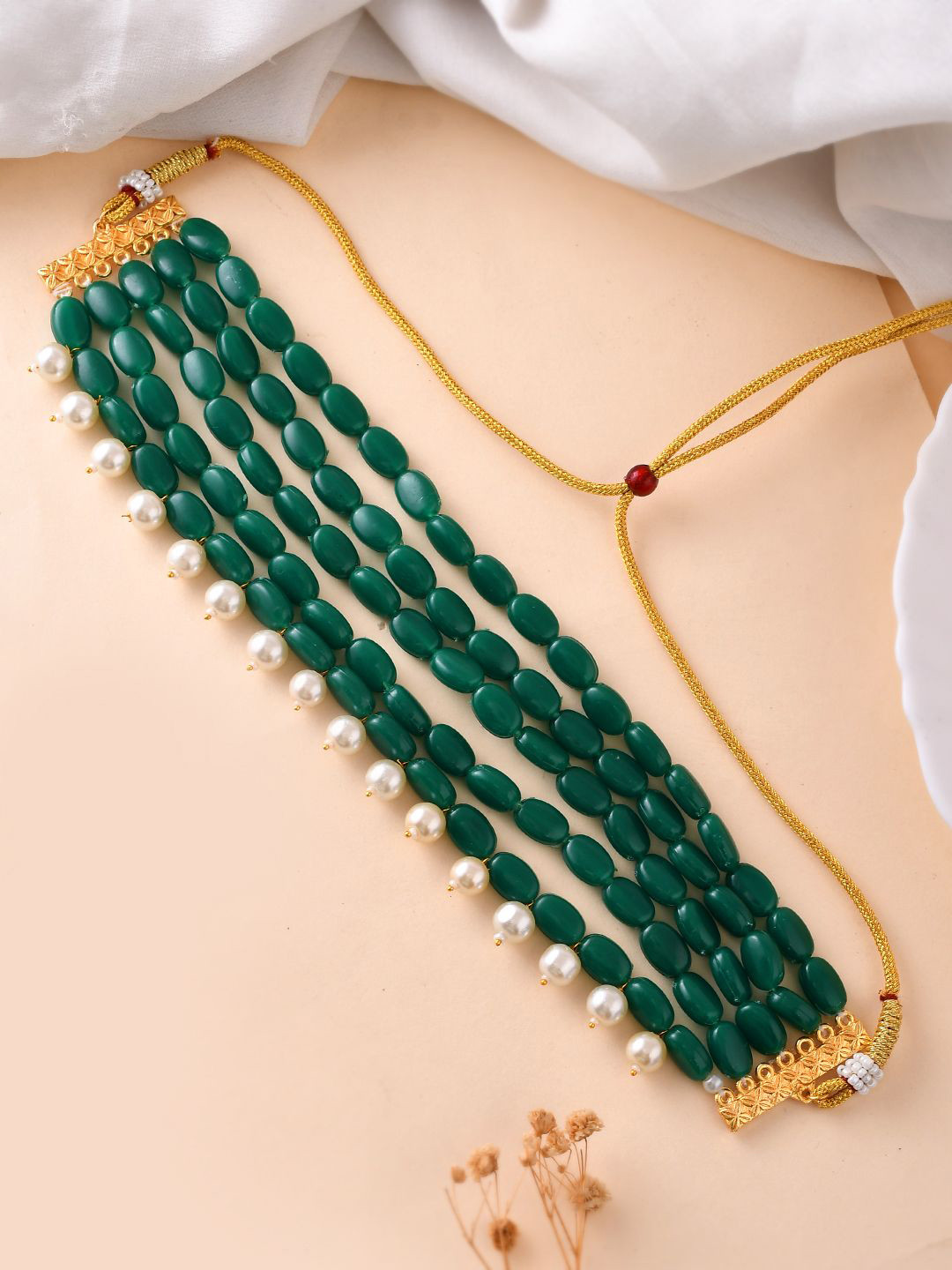 Silvermerc Designs Gold-Plated Peal Beaded Layered Necklace