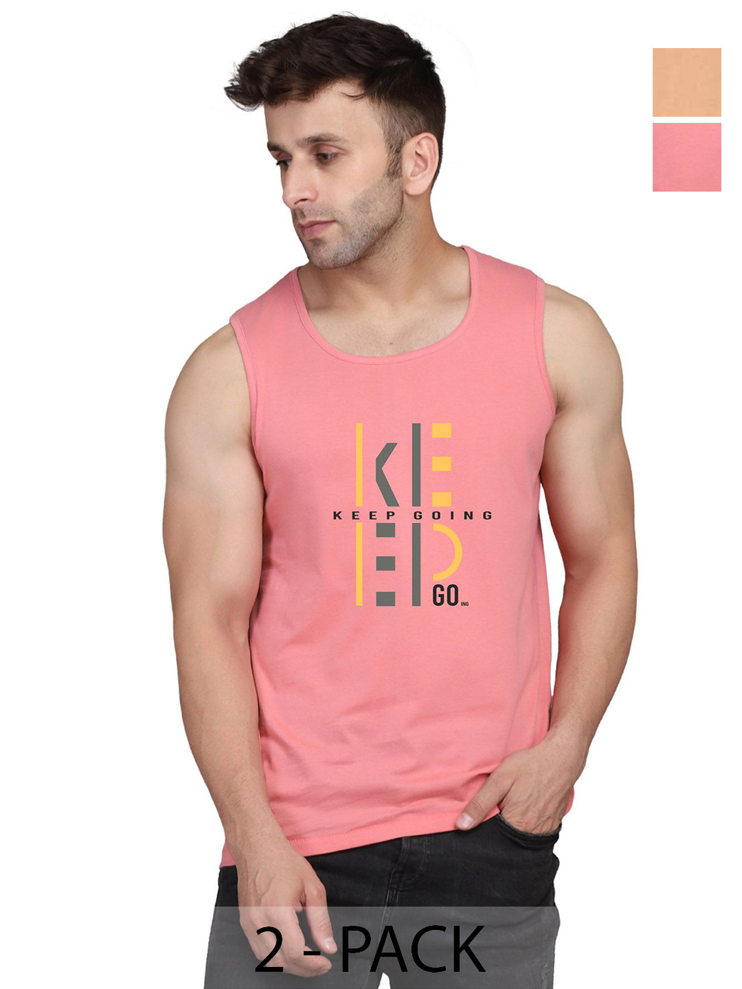 SLOWLORIS Men Pack Of 2 Typography Printed Round Neck Cotton Slim Fit T-Shirts