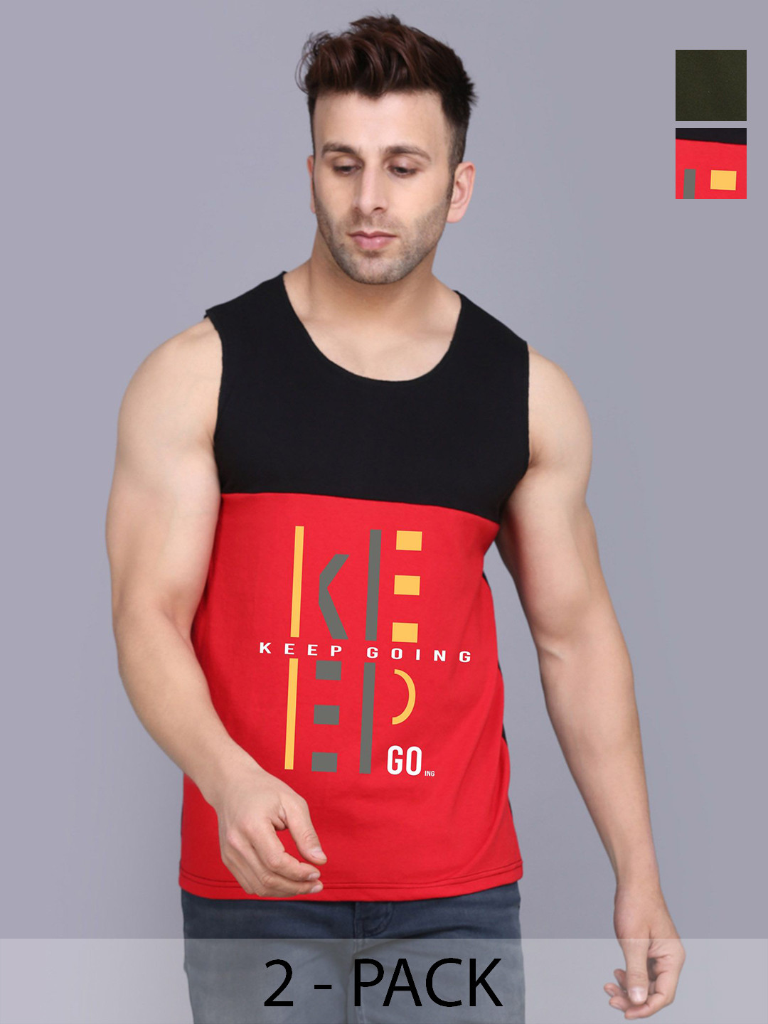SLOWLORIS Men Pack Of 2 Typography Printed Round Neck Cotton Slim Fit T-Shirts