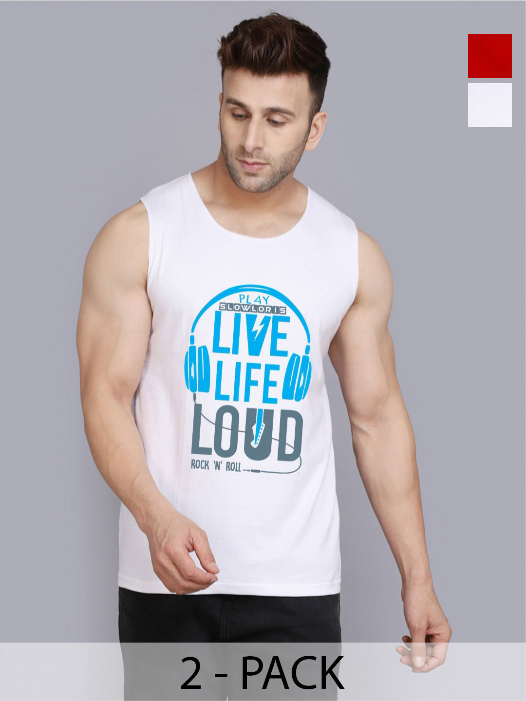 SLOWLORIS Men Pack Of 2 Typography Printed Round Neck Cotton Slim Fit T-Shirts