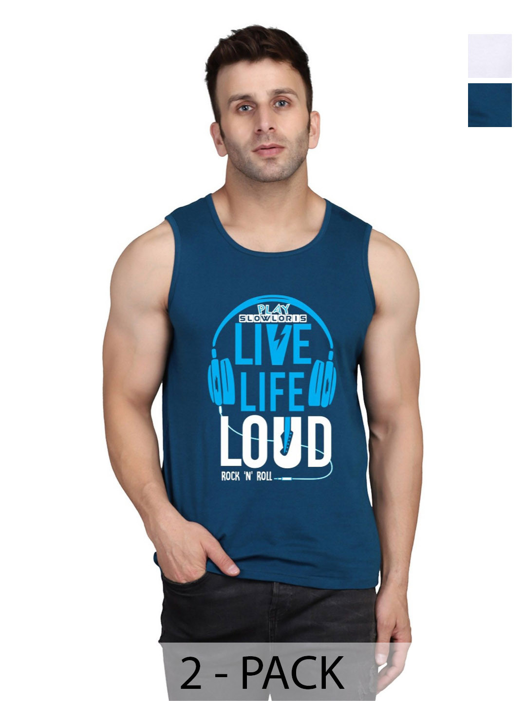 SLOWLORIS Men Pack Of 2 Typography Printed Round Neck Cotton Slim Fit T-Shirts