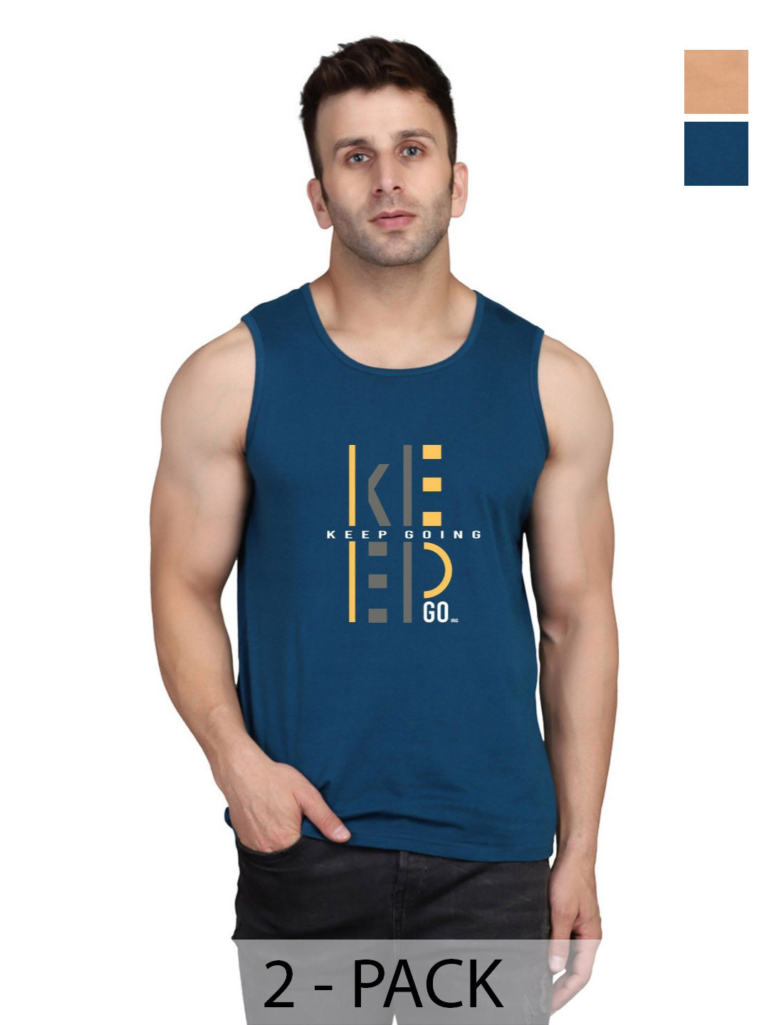 SLOWLORIS Men Pack Of 2 Typography Printed Round Neck Cotton Slim Fit T-Shirts