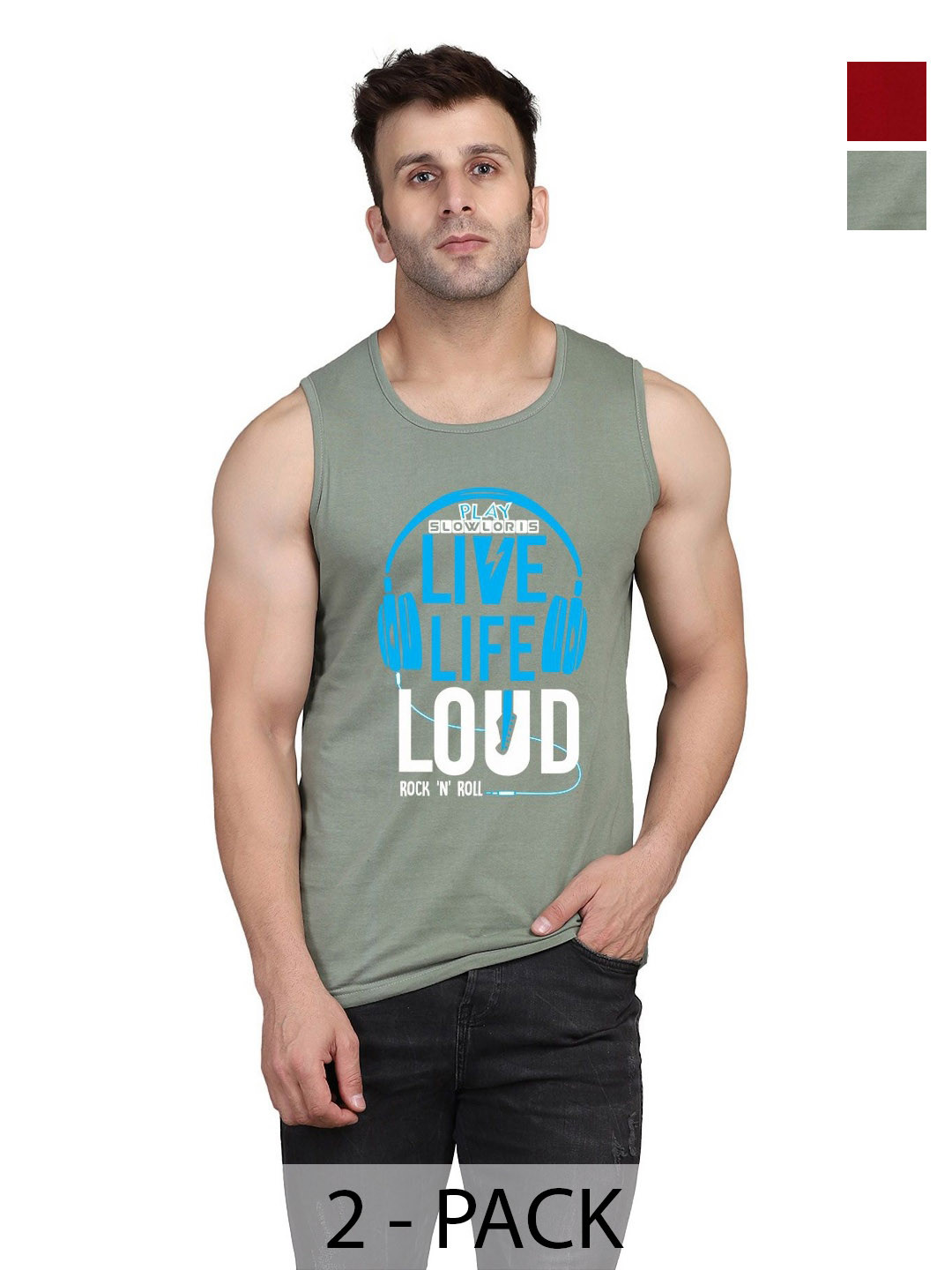 SLOWLORIS Men Pack Of 2 Typography Printed Round Neck Cotton Slim Fit T-Shirts