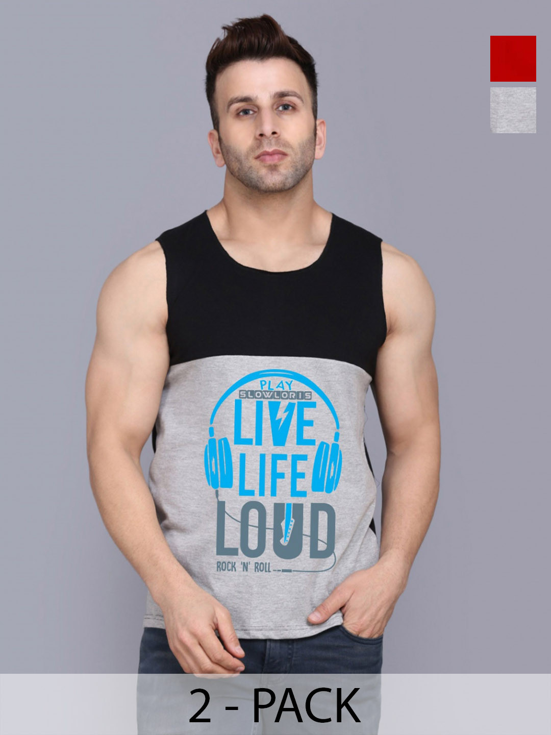 SLOWLORIS Men Pack Of 2 Typography Printed Round Neck Cotton Slim Fit T-Shirts