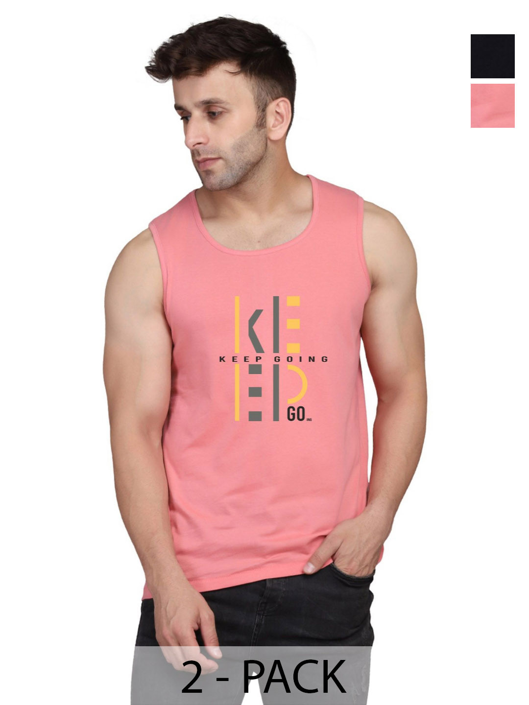 SLOWLORIS Men Pack Of 2 Typography Printed Round Neck Cotton Slim Fit T-Shirts