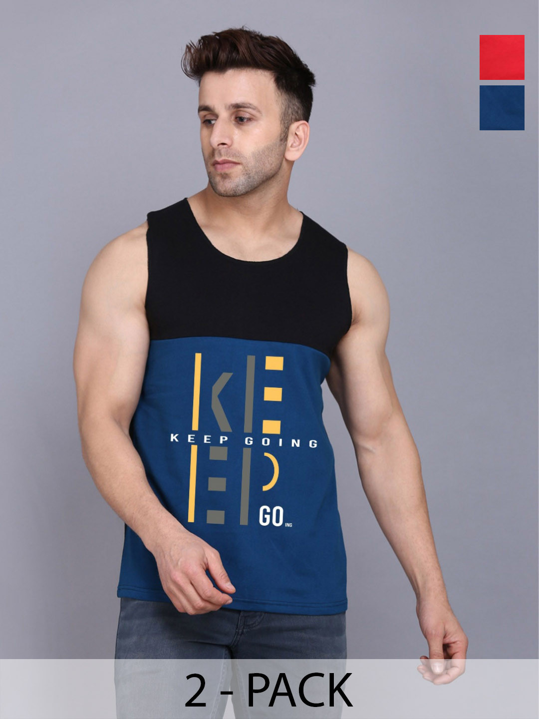SLOWLORIS Men Typography Printed Muscle Fit Tank Top