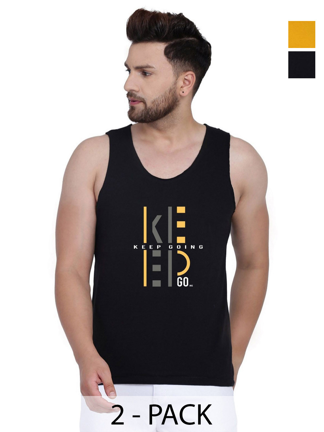 SLOWLORIS Men Typography Printed Round Neck Muscle Fit Tank Top