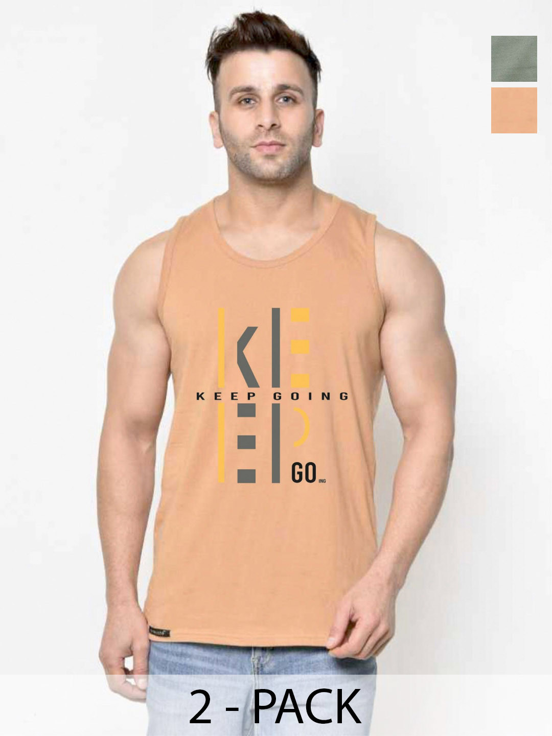 SLOWLORIS Men Pack Of 2 Typography Printed Round Neck Muscle Fit T-Shirts