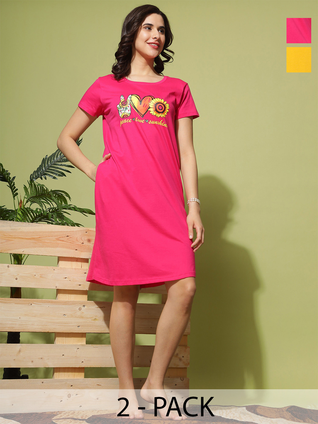 9shines Label  Pack OF 2 Women Label Printed Nightdress