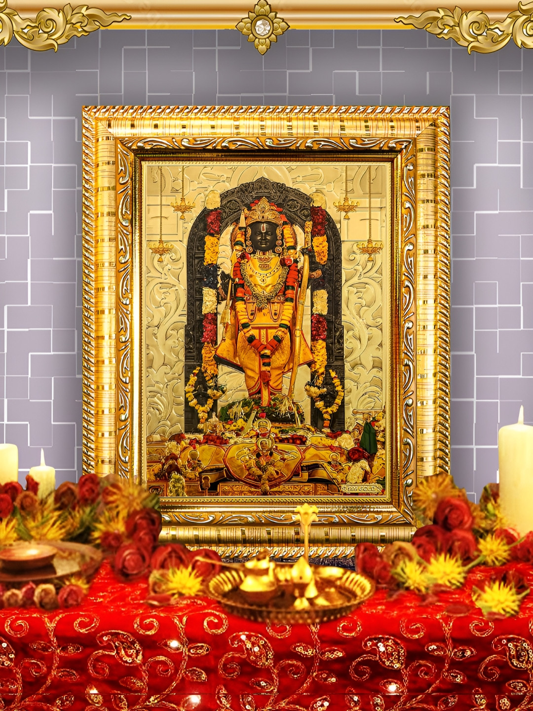 Hawai Gold-Toned & Black Ayodhya Ram Lalla Wooded Wall Photo Frames