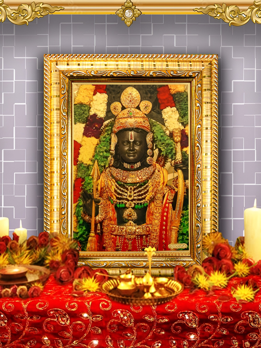 Hawai Gold-Toned & Ayodhya ram Lalla  Wooden Wall Photo Frames