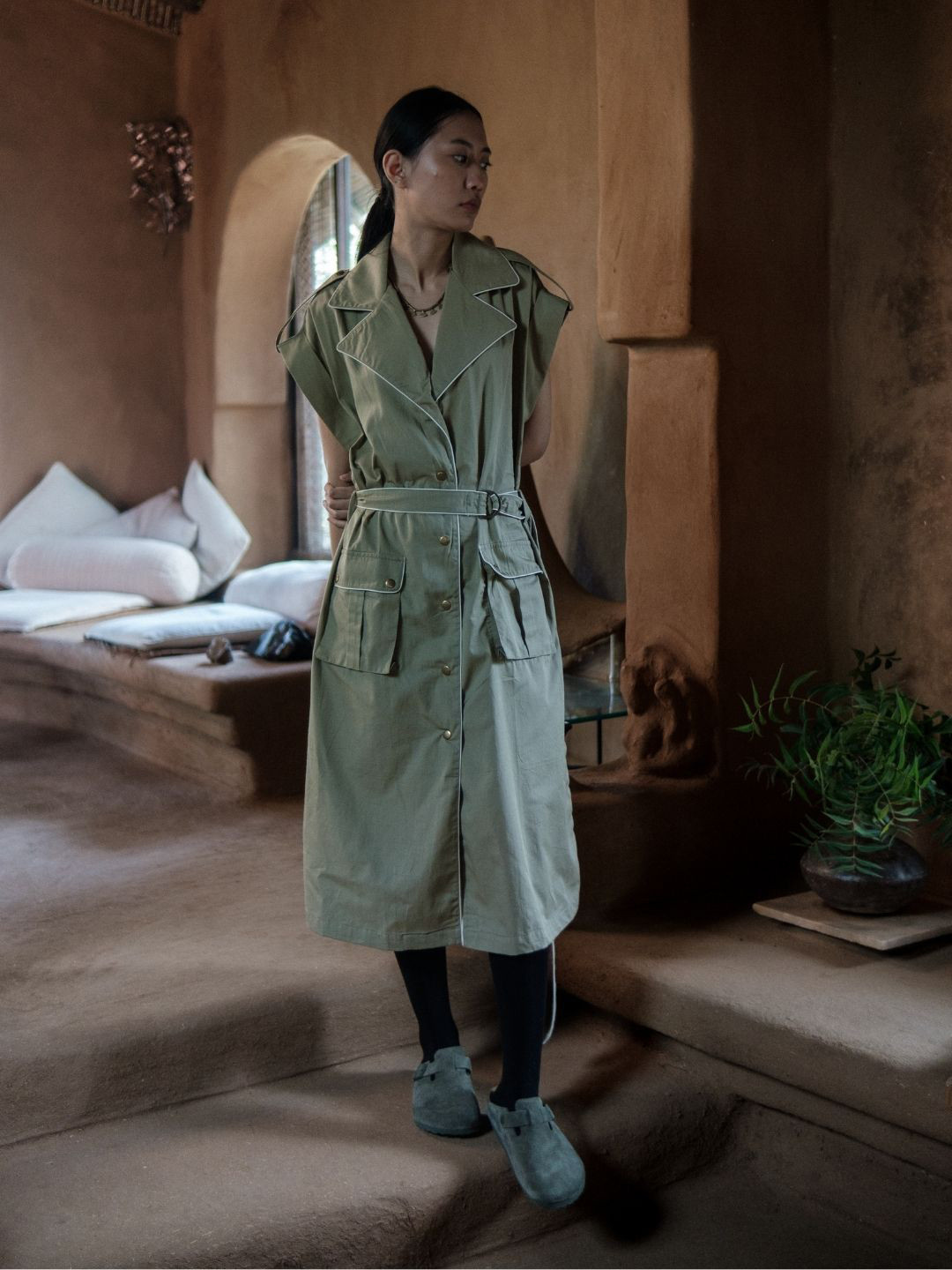 The Terra Tribe Roll-Up Sleeves Organic Cotton Shirt Midi Dress