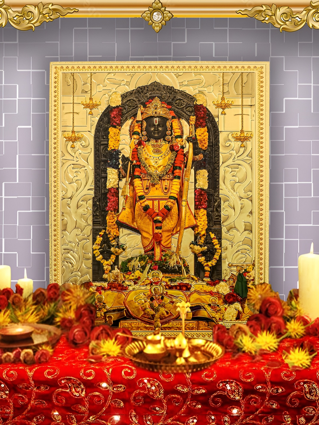 Hawai Gold-Toned & Black Ayodhya Ram Lalla Wooden Wall Photo Frames