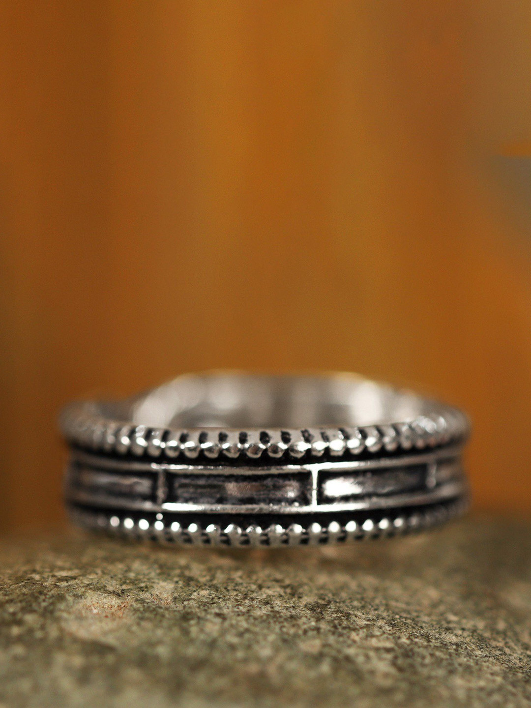 Exotic India Sterling Silver Engraved Box Design Silver-Plated Finger Ring