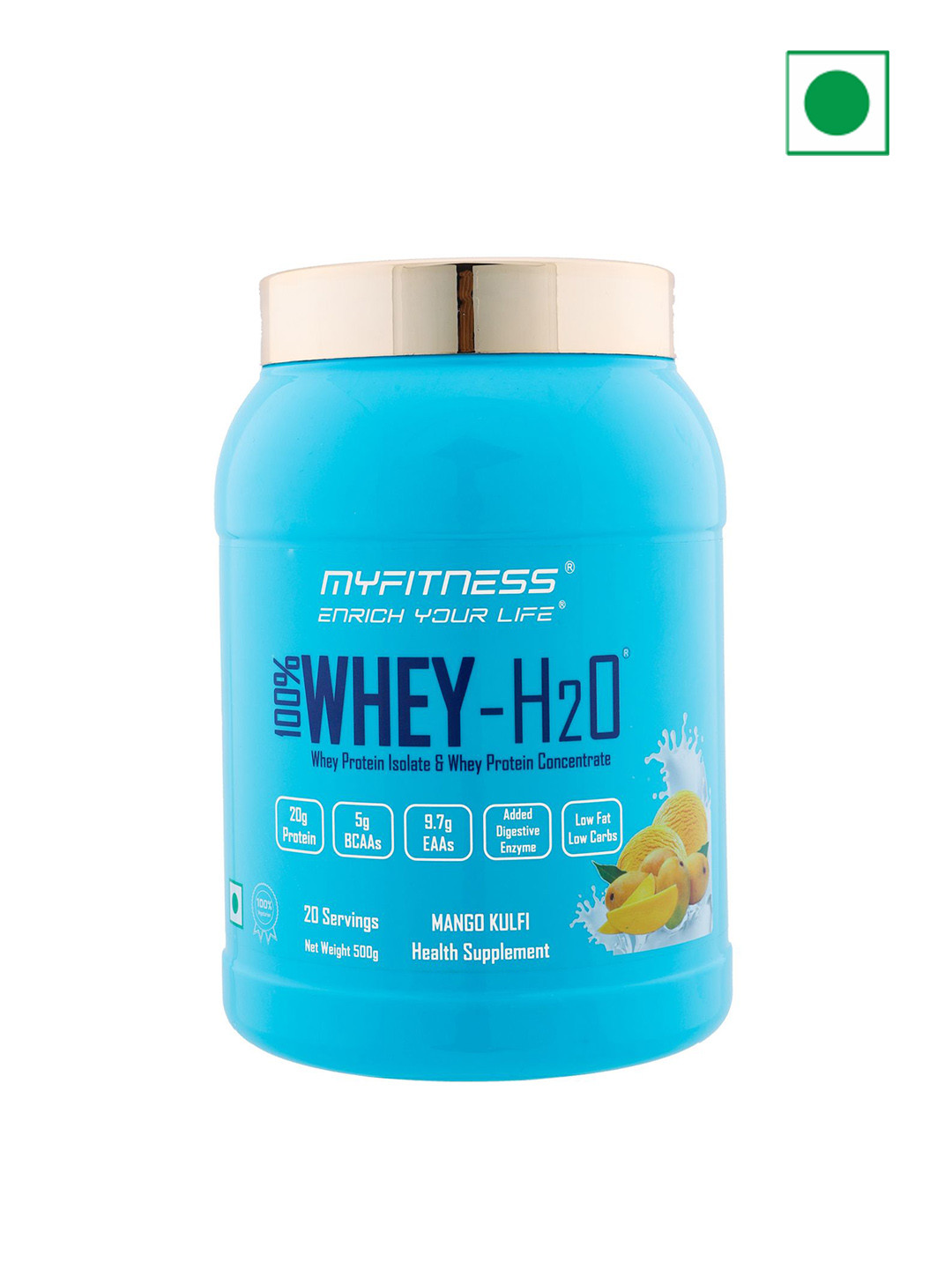 100% Whey H2O Whey Protein Powder Mango Kulfi 500g - 20 Servings