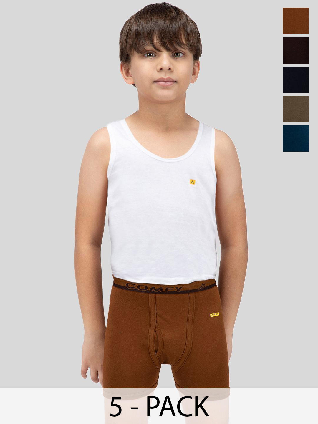 AMUL COMFY Boys Pack Of 5 Pure Cotton Ultra Soft Trunks- AC-STRUNKOE-MULTI-73-5PC