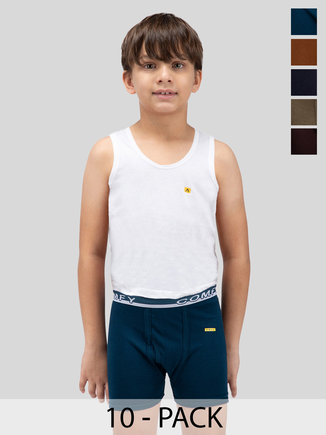 AMUL COMFY Boys Pack Of 10 Pure Cotton Ultra Soft Trunks-AC-STRUNKOE-MULTI-60-10PC