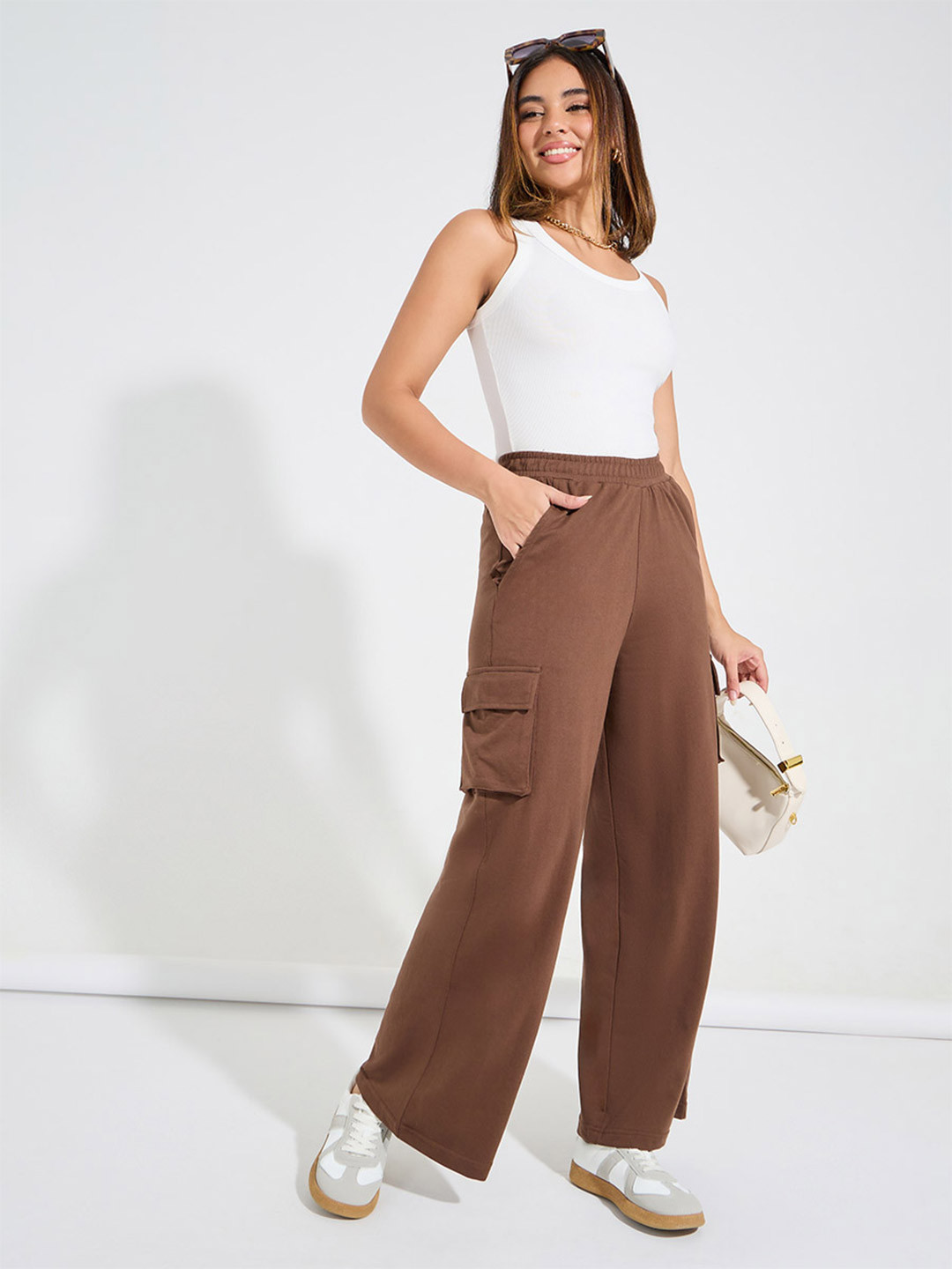 Styli Women High Waisted Wide Leg Cargo Track Pant
