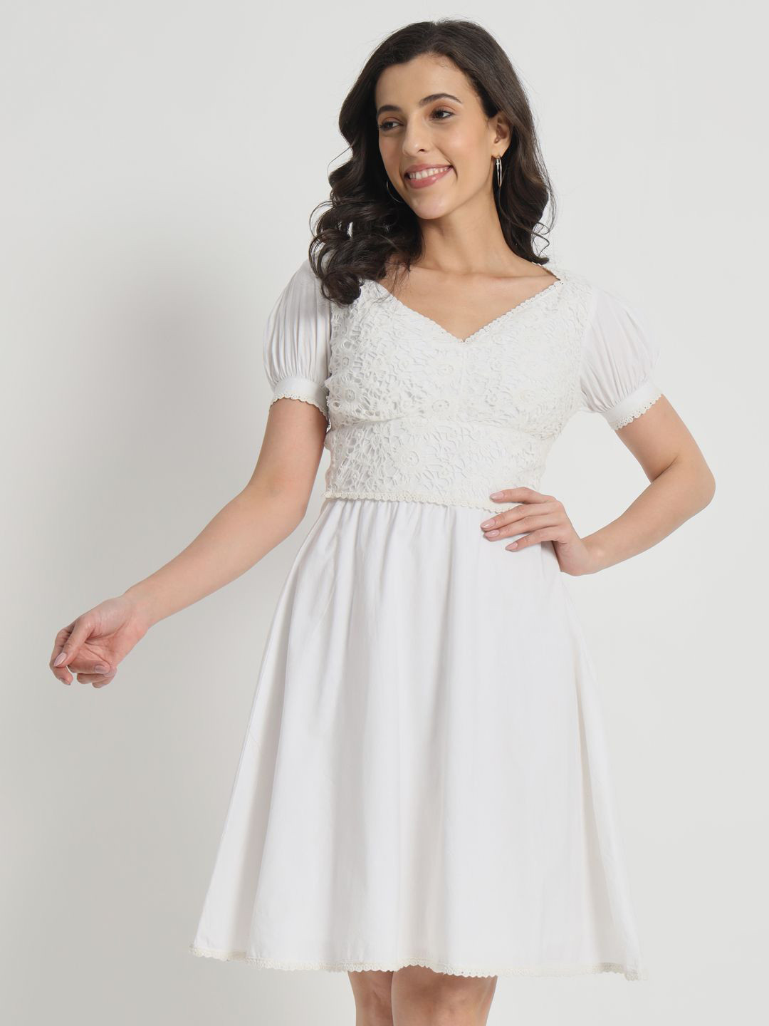 D 'VESH Puff Sleeve Cotton Fit & Flare Dress