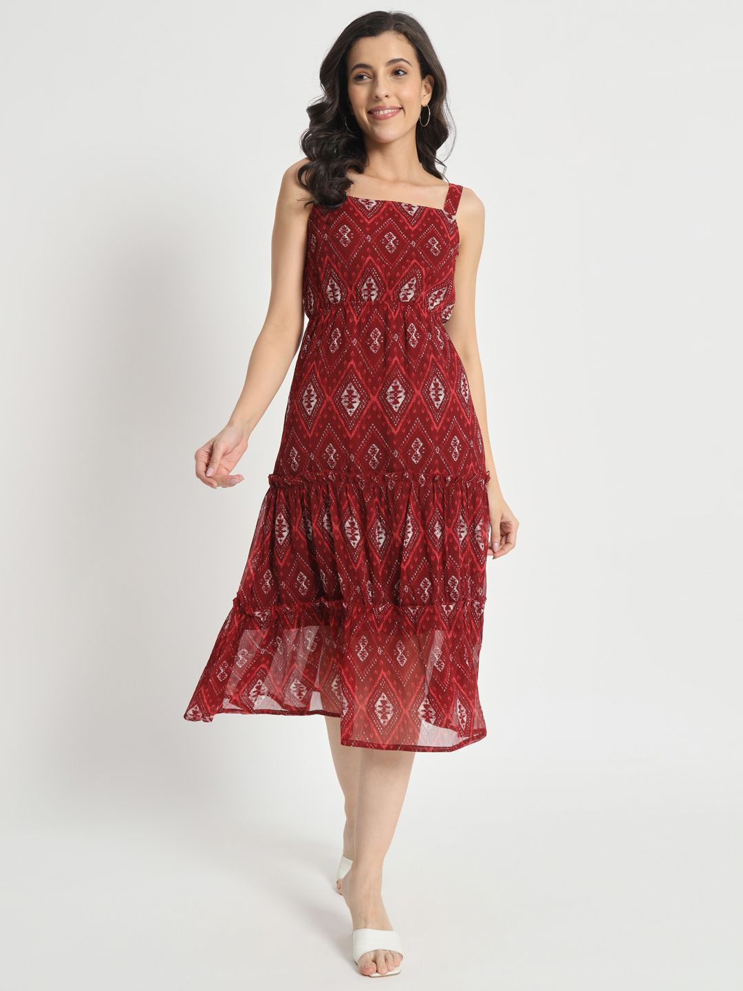 D 'VESH Printed Sleeveless Fit & Flare Midi Dress