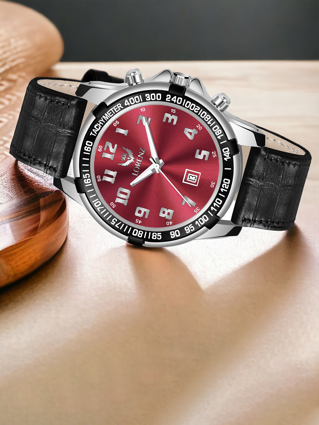 LORENZ Men Brass Dial & Leather Straps Analogue Multi Function Watch MK-4038R