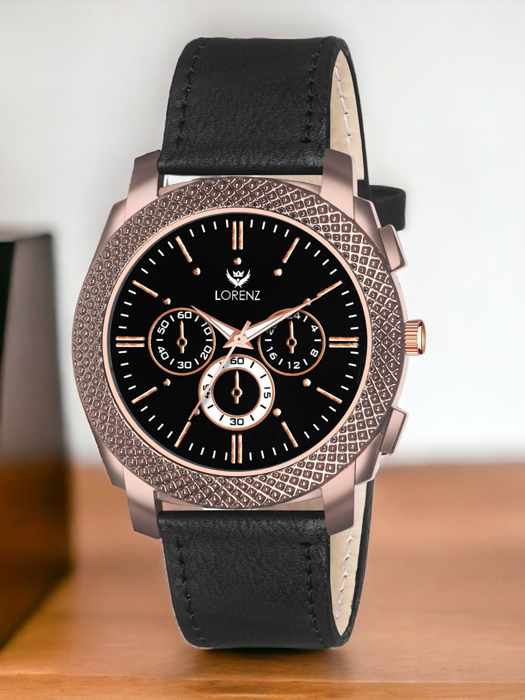 LORENZ Men Brass Embellished Dial & Leather Straps Analogue Watch MK-4025R