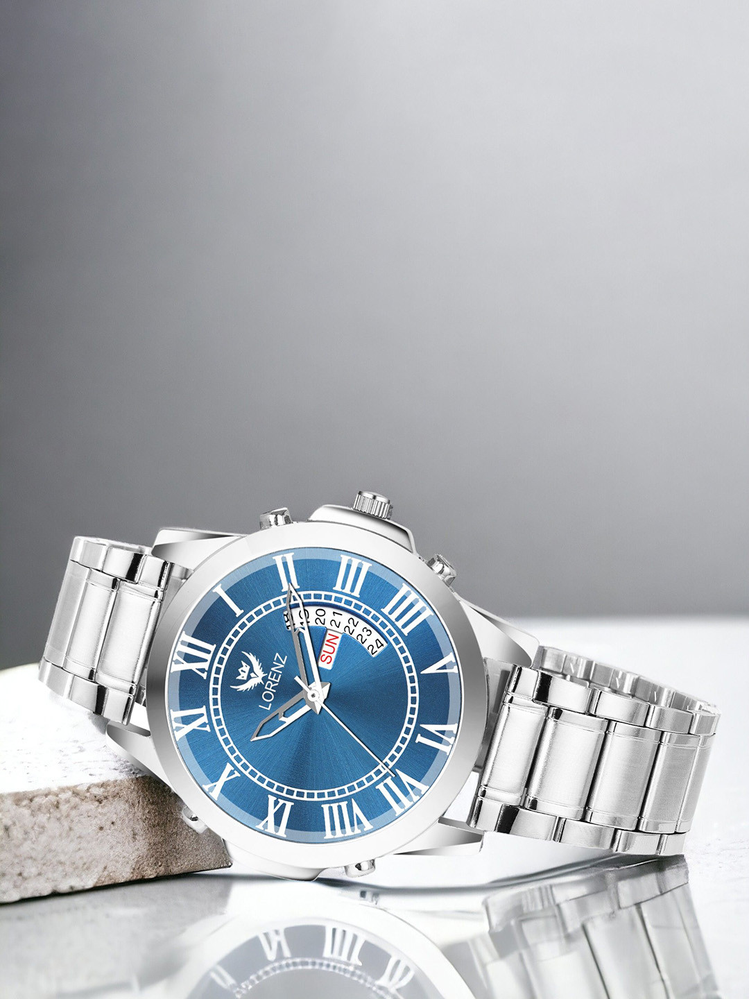 LORENZ Men Brass Patterned Dial & Bracelet Style Straps Analogue Multi Function Watch MK-4032R