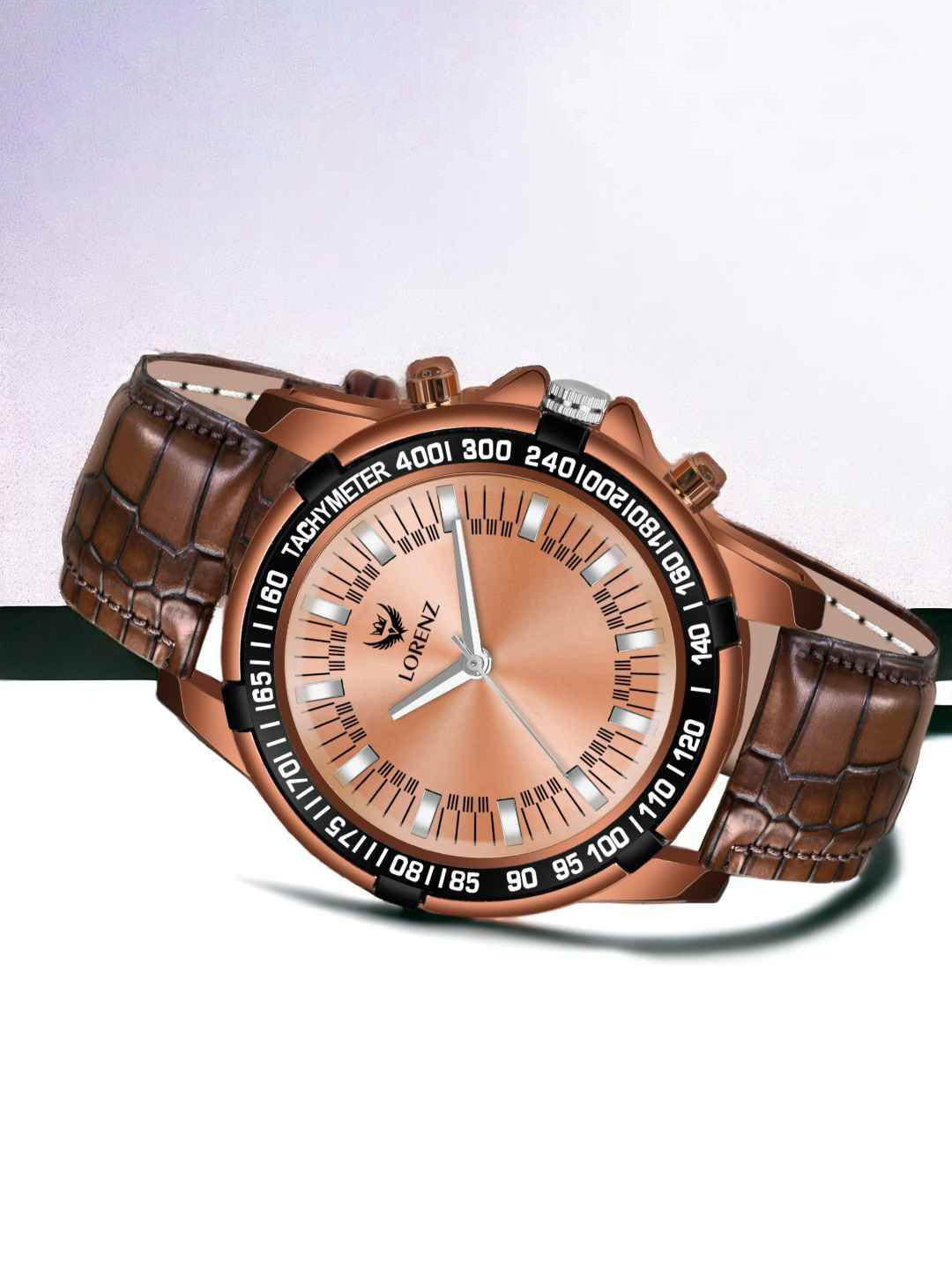 LORENZ Men Brass Embellished Dial & Leather Textured Straps Analogue Watch MK-4040R