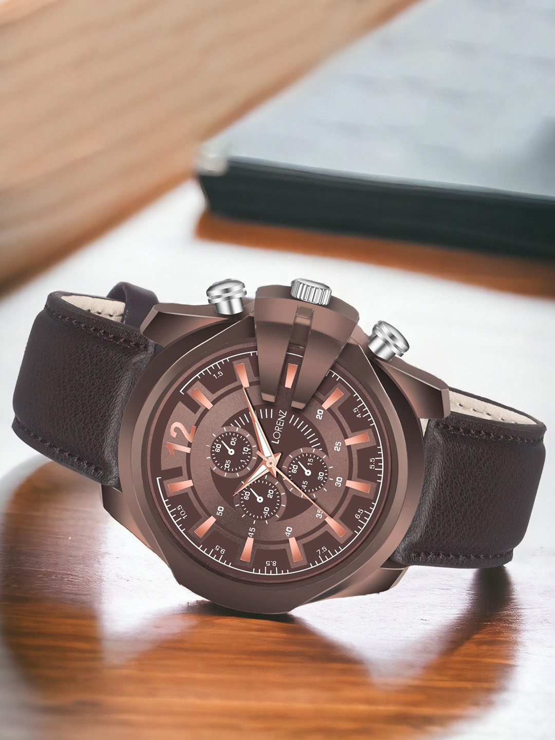 LORENZ Men Brass Dial & Leather Bracelet Style Straps Analogue Watch MK-4013R