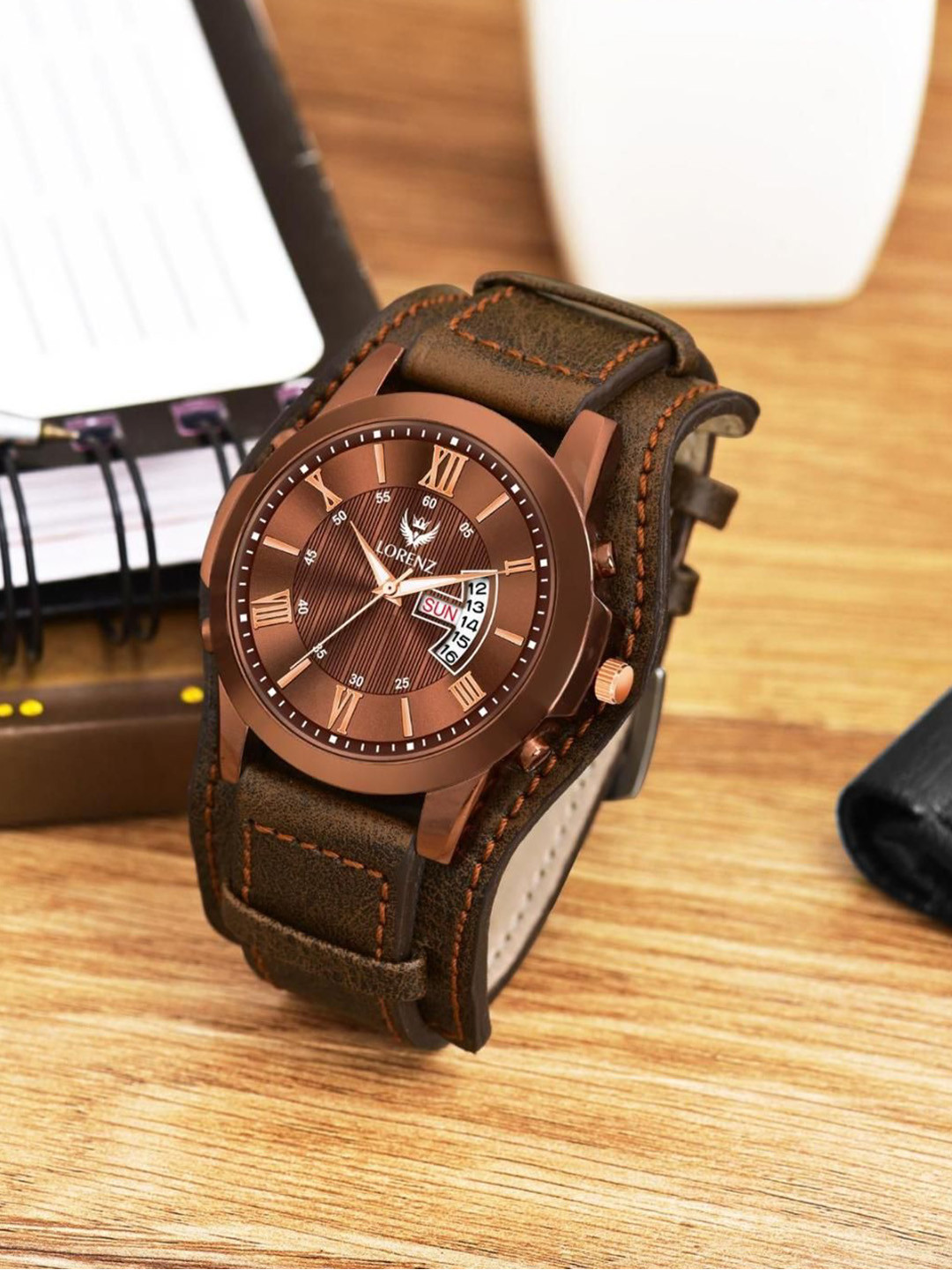 LORENZ Men Brass Printed Dial & Leather Straps Analogue Multi Function Watch MK-4029R