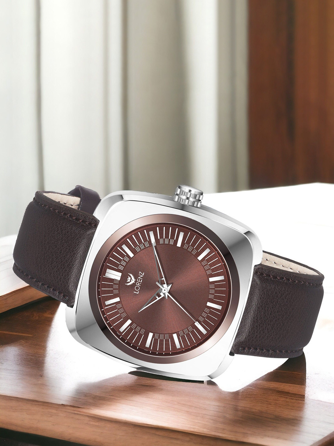 LORENZ Men Brass Dial & Leather Bracelet Style Straps Analogue Watch MK-4016R