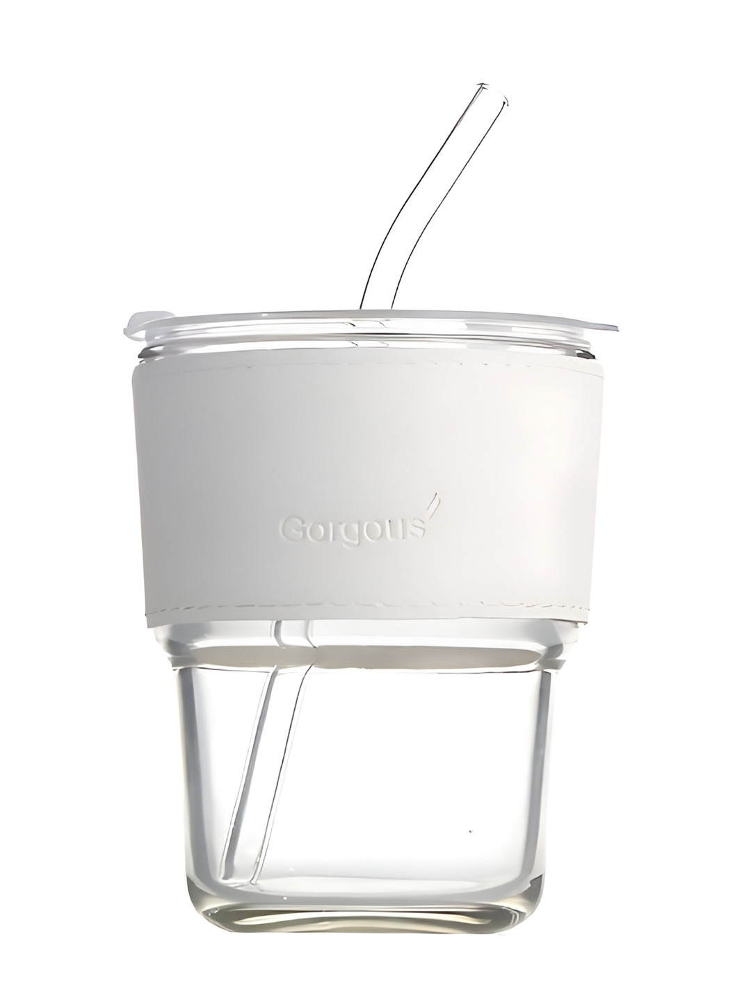 WELOUR White Glass Microwave Safe Cup with Lid and Straw-450ml