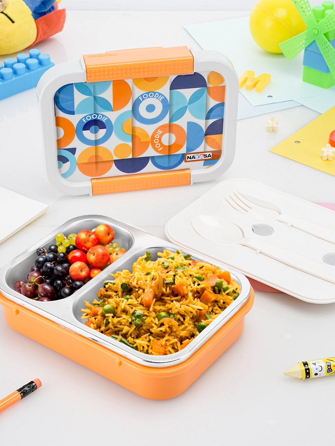 Nayasa Autobot Insulated Airtight Leakproof Plastic Lunch Box With Spoon and Fork