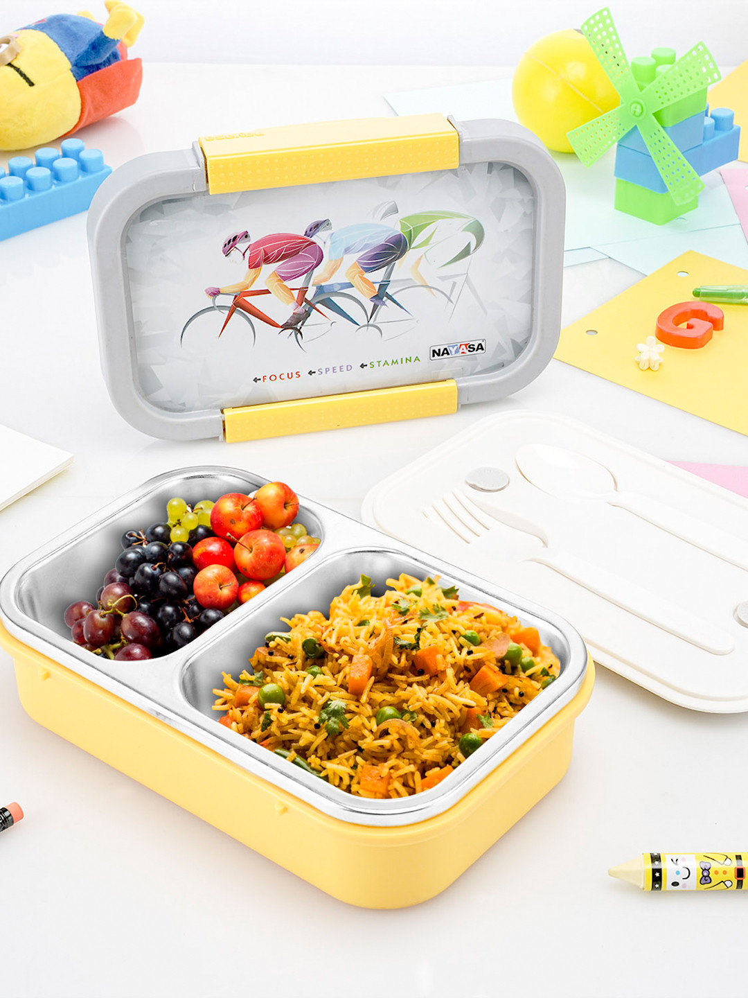 Nayasa Autobot Yellow Airtight & Leakproof Insulated Stainless Steel Lunchbox